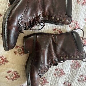 Dark Brown Leather Lace-Up Boots with Studded Detailing